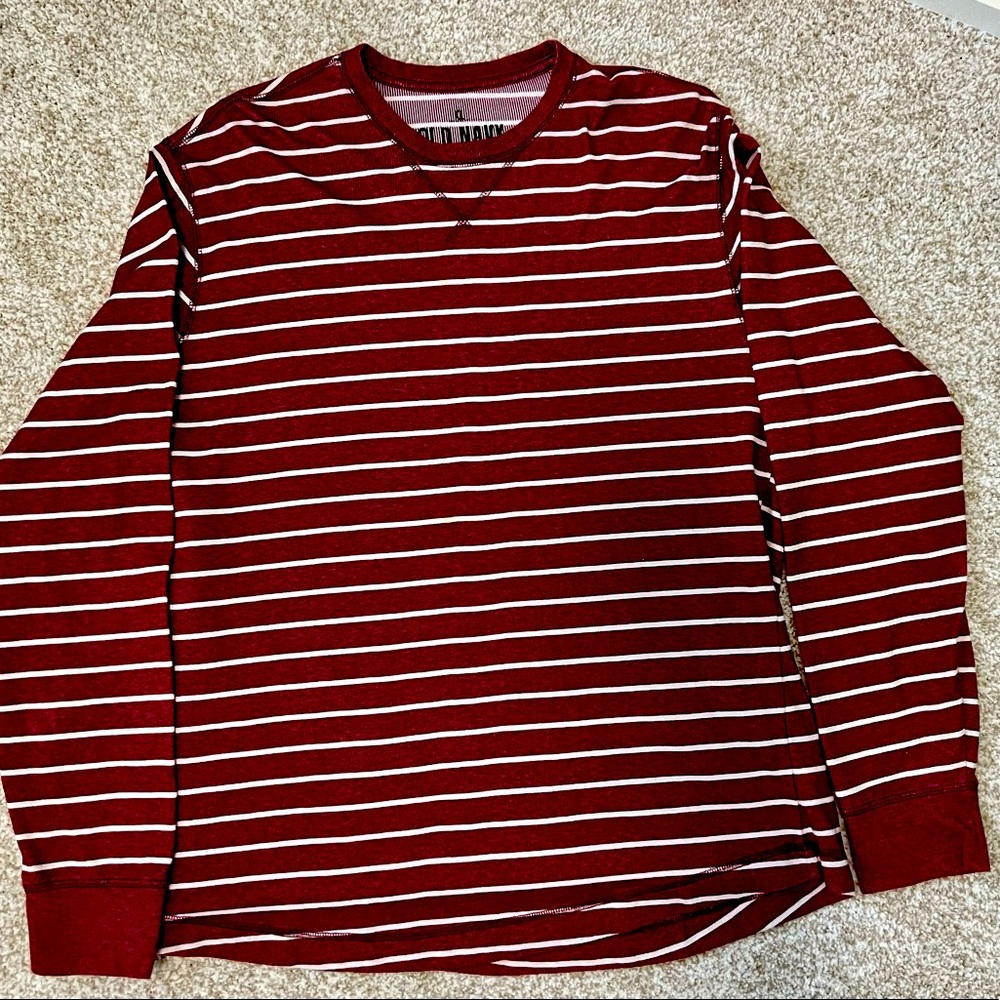 Old Navy Long Sleeve Pullover Maroon with White Horizontal Stripes